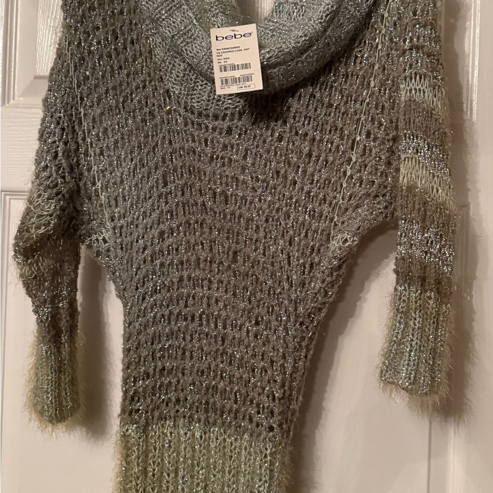 Bebe Metallic Gray Cowl Neck Sweater